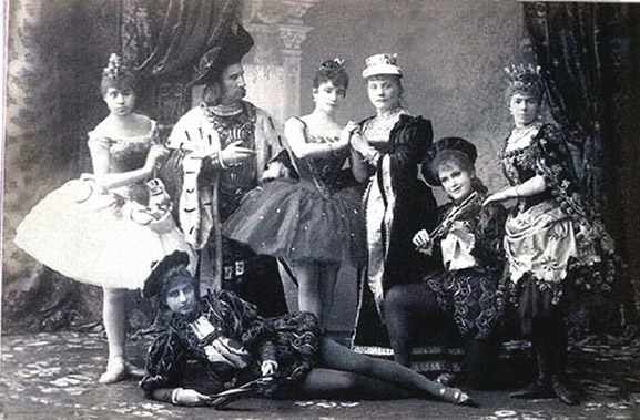 Original cast members costumed for Act I. (Mariinsky Theatre, St. Petersburg, 1890)