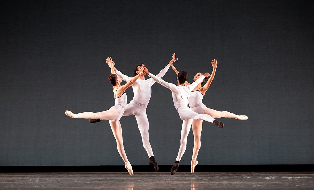 Sasha Vincett, Ethan Price, Mimi Tompkins, and Ricardo Santos in "In Creases." Choreography by Justin Peck. Photo by Alexander Iziliaev.