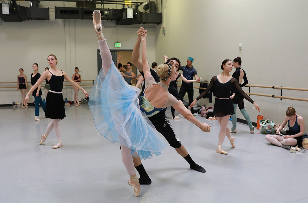 Rochelle Anvik and Ethan Price in rehearsal for George Balanchine's "Bourree Fantasque."