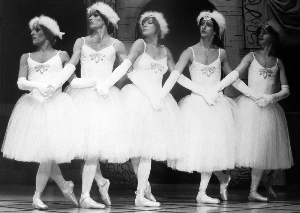 Les Ballets Trockadero de Monte Carlo dancers with Shirley MacLaine (center) on the 1977 television special 